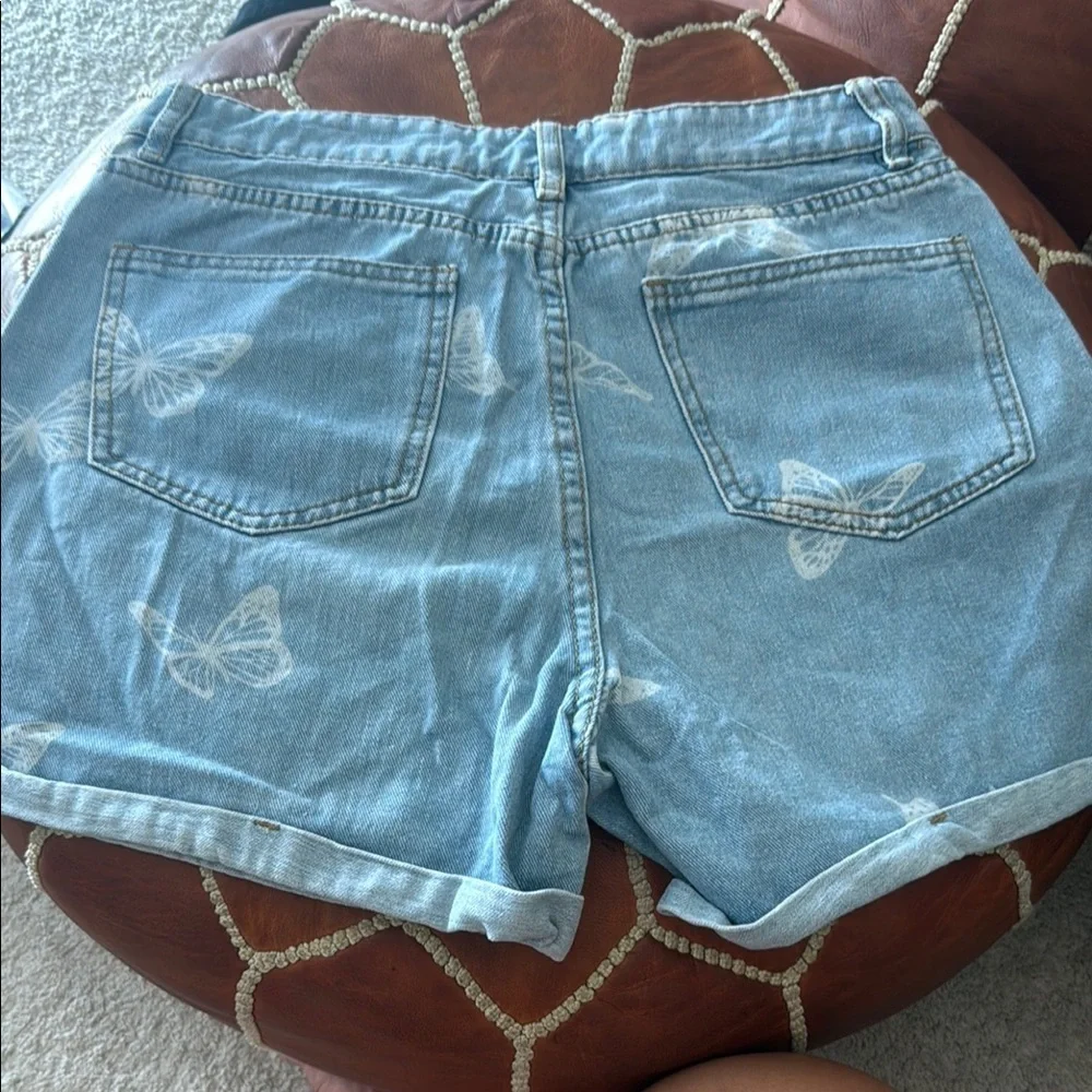 SHEIN Blue Jean Shorts with Distressed Butterfly Design
